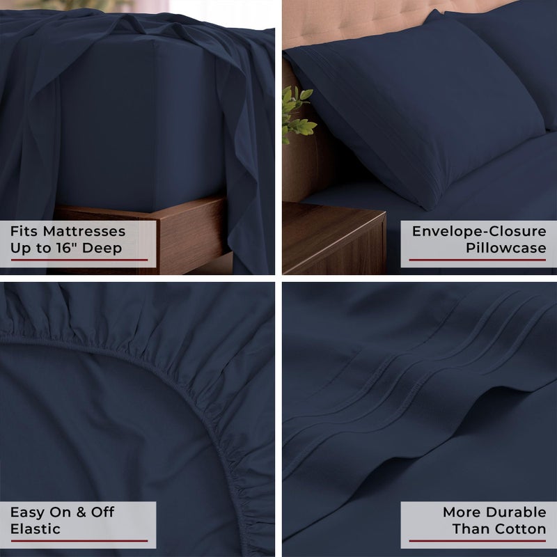 Mellanni California King Sheets Set - 4 PC Iconic Collection Bedding - Hotel Luxury, Extra Soft, Cooling Bed Sheets - Wrinkle, Fade, Stain Resistant (Cal King, Navy Blue) - Image 5